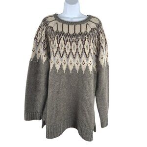 J. Jill Taupe and Cream Geometric Sweater
